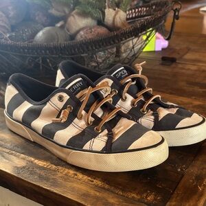 Sperry Navy and White Striped Canvas Shoes